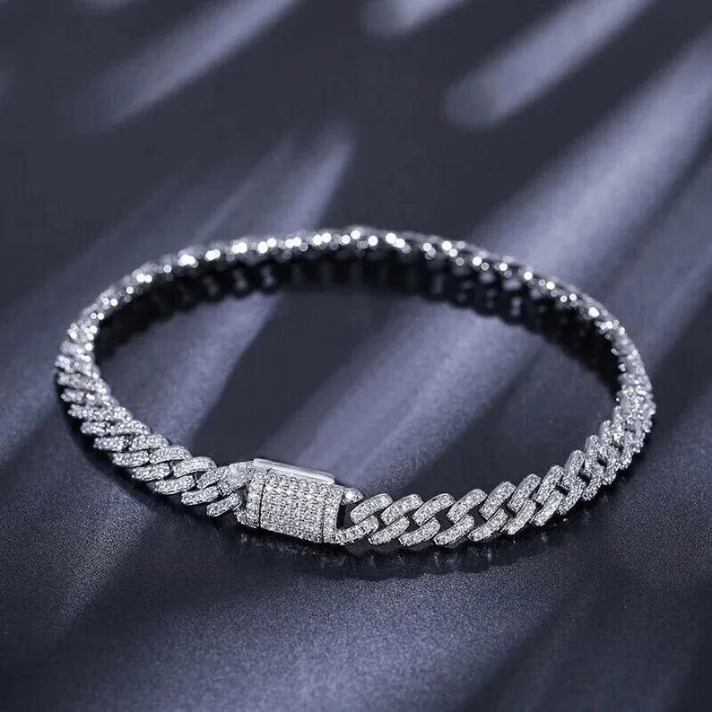 Beautiful Moissanite Diamonds Bracelet Hip Hop Rock Solid 925 Sterling Silver Bracelet For Women Gift For Her Customized Jewelry