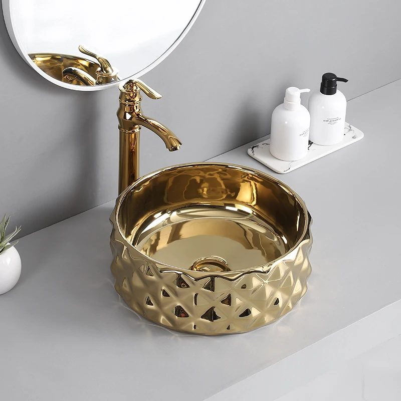Islamic Modern Luxury  Sanitary Ware Washbasins Bathroom Electroplated Art Basin Wash Basin Sink