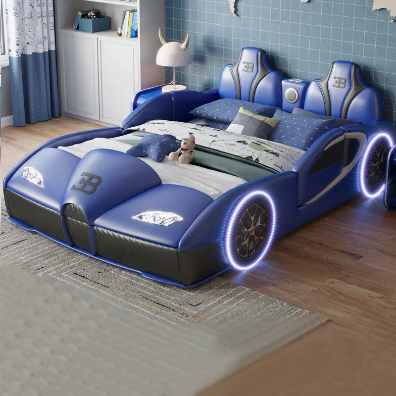 Cool Design 3D Car Styling Baby Beds With LED Lights And Bluetooth Stereo Wooden Kids Bed For Children Room CELB023