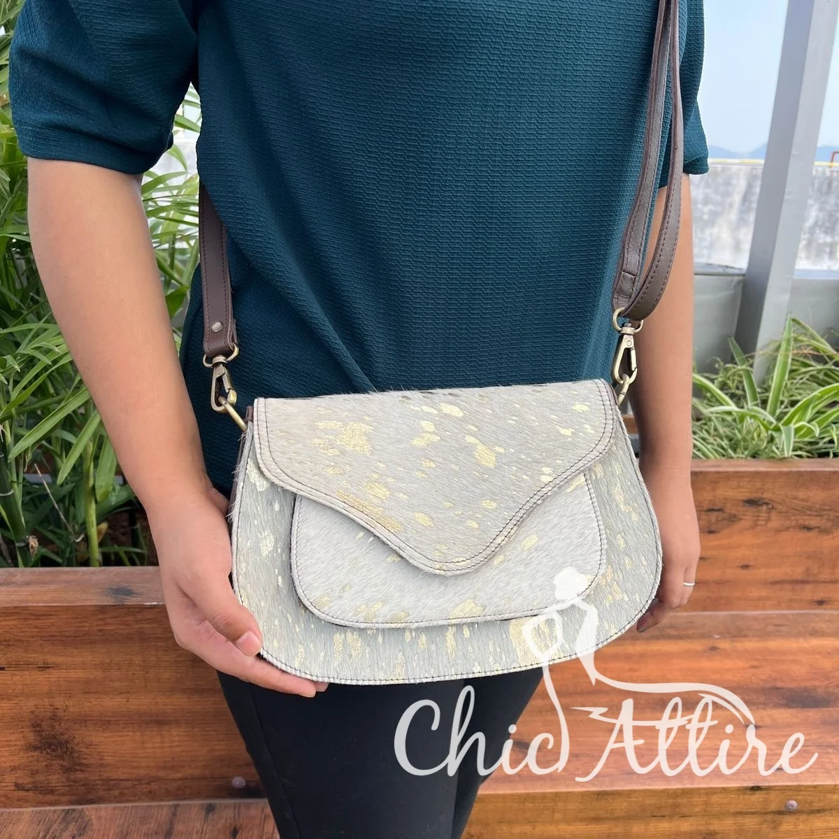 Metallic Fur Leather New Arrival Handbag Sling Bag Gypsy Boho Real Leather Vintage Handmade Western Style Multi Uses Sling Bag