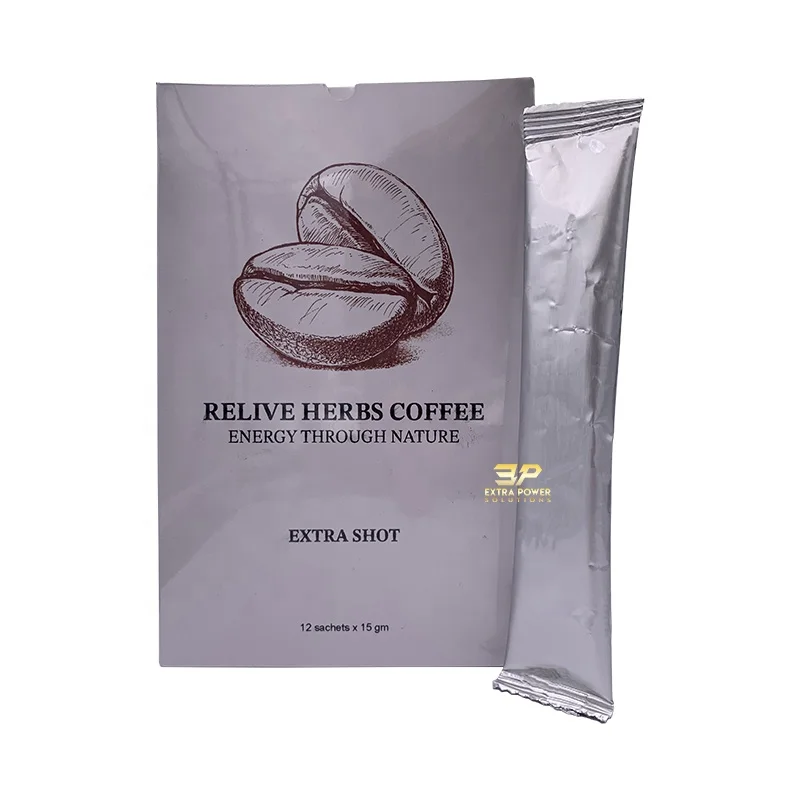 Relive Herbs Coffee Maca Tongkat Ali Hot Selling X Power Instant Coffee Ready Stock For Wholesale 1 Box 12 Pack