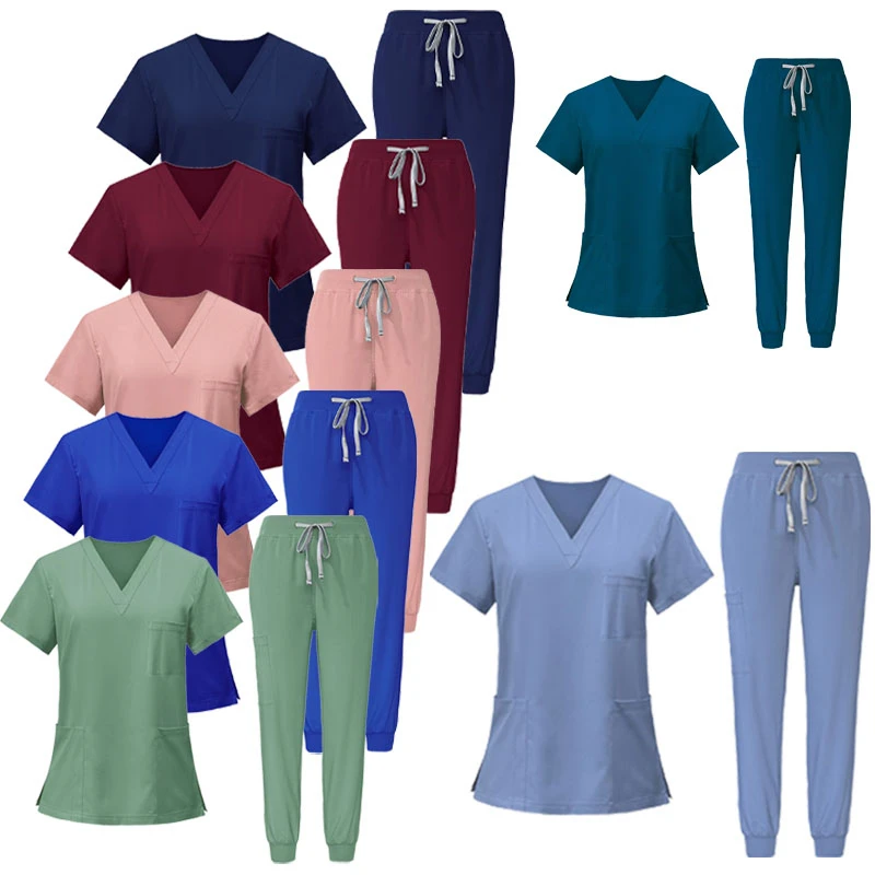 Wholesale Stretchable V-neck Style Nursing Hospital Medical Suits Fashion Scrubs Surgical Uniforms Sets For Men Women