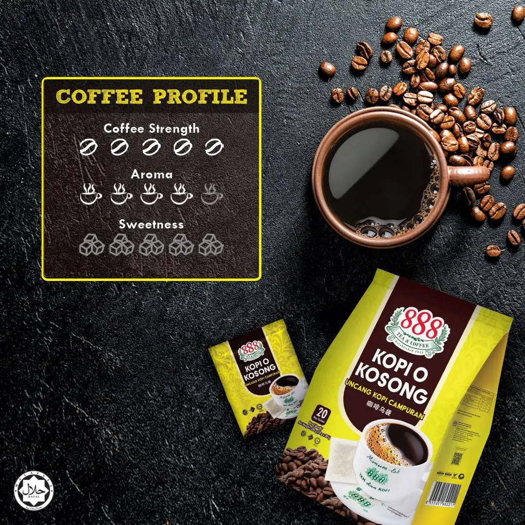 Горячая Распродажа, черный кофе Kopi O, 20 пакетиков, индивидуальная упаковка, горький вкус, дополнительный аромат и свежесть