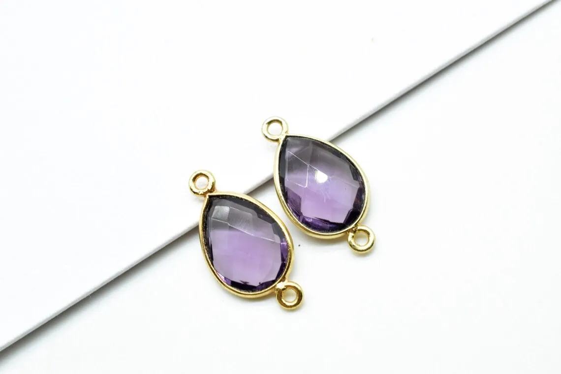 Fashion pear natural amethyst silver plated connectors Birthstone For Jewelry Making Fine Jewelry Pendants & Charms