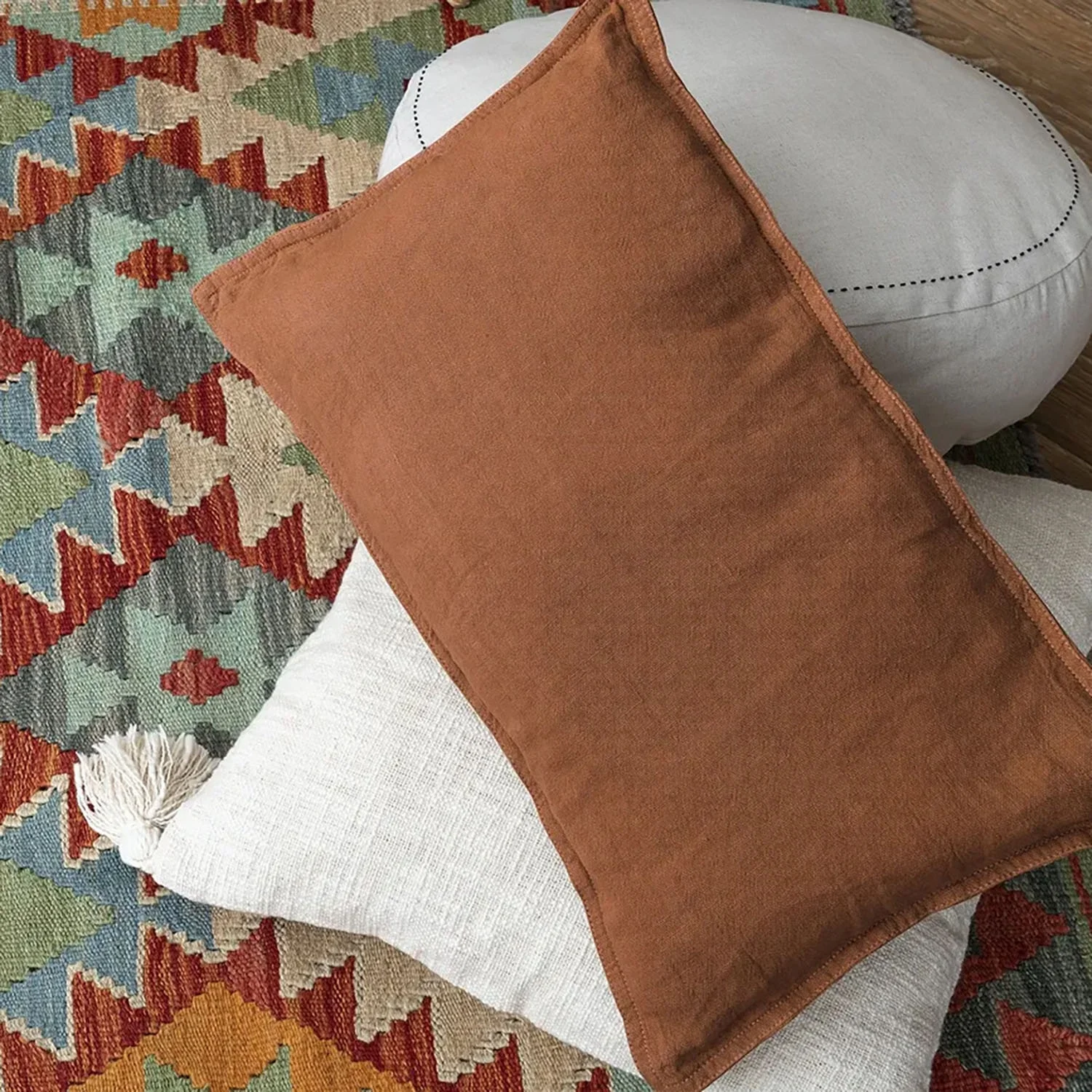 Eco-Friendly Linen Cushion Pillow Cover With Silk-Screen Printed Floral Motive From Thailand