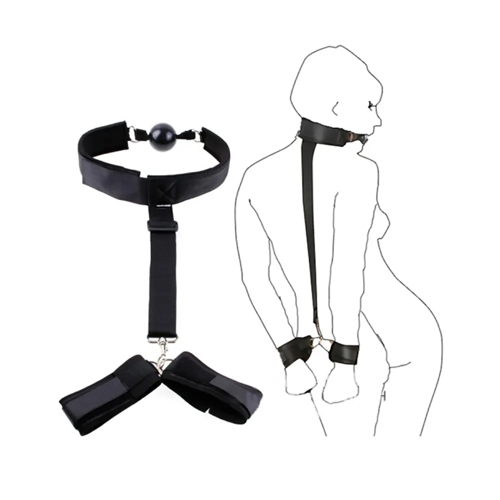 YPM Restraints For Sex Toy For Woman Bdsm Ball Mouth Gag With Leather Handcuffs Sm Kit Adult Sex Bondage For Couples