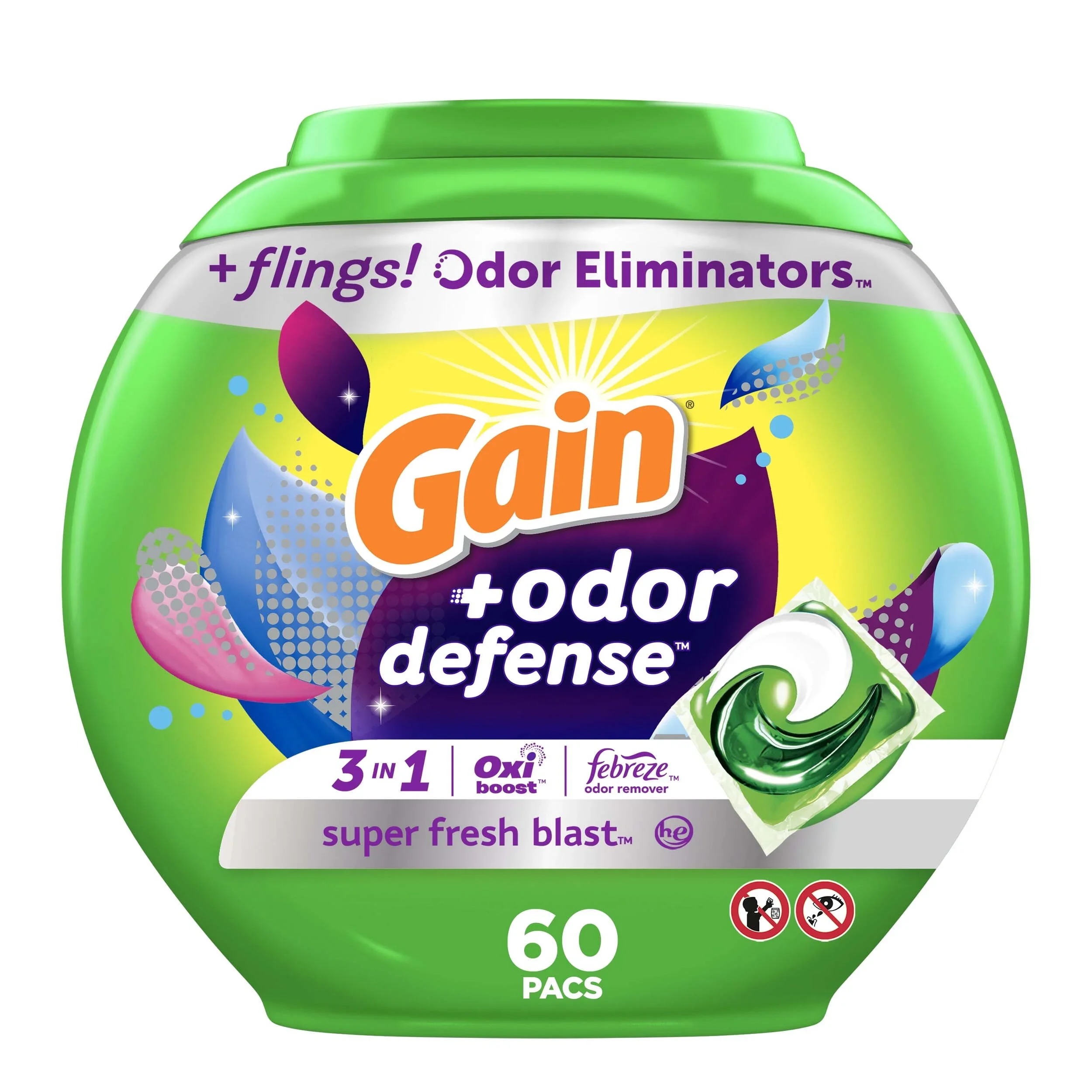 Buy Gain Flings Laundry Detergent Packs with Odor Defense, Super Fresh Blast Scent, 60 Count /   Gain Flings Laundry Detergent