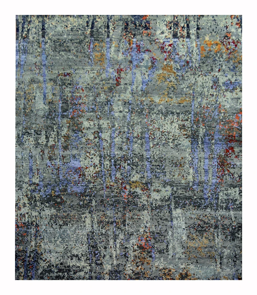 Hot Promotion Blue Gray Hand Knotted Bamboo Silk Carpet For Hotel