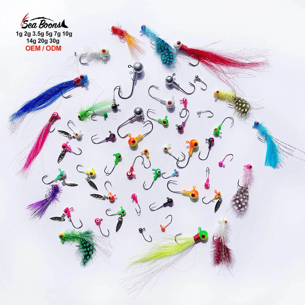 Wholesale Price 1g 2g 3.5g 5g 7g 10g 14g 20g 30G Colorful Jig Heads Fishing Hooks Worm Hook for Soft Lure