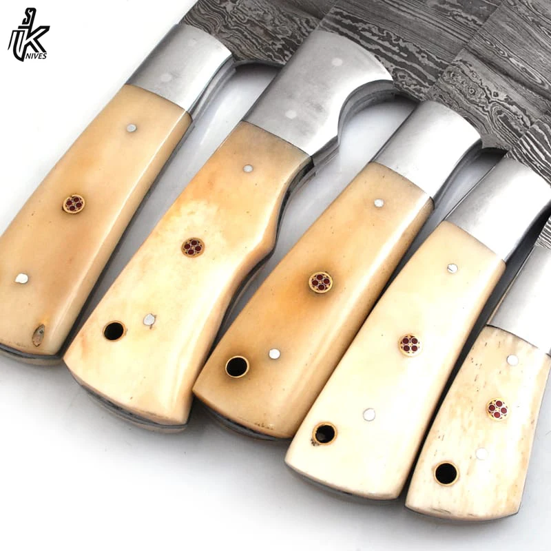 High Quality Custom Logo Kitchen Knife Set New Design Stainless Steel Chef Knife Damascus Metal Handle Wooden Block Cutting