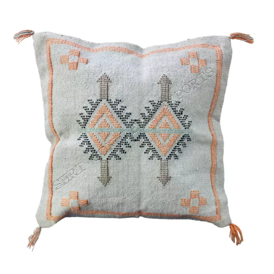 Handmade Sabra Silk Cactus Moroccan Cotton Pillow Cover Wholesale Price Decorative Sofa Cushion Cover Supply From India
