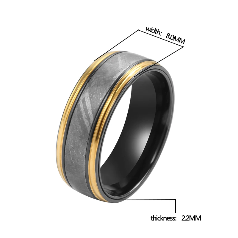 Custom Meteorite Rings mens Fashion jewelry bague homme anillos hombre Plating gold black zirconium inlay meteorite ring for men