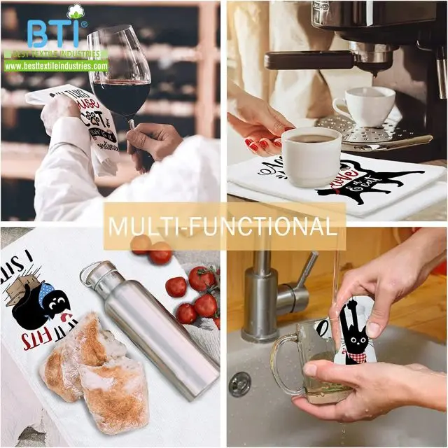 BTI Wholesale Factory Custom Design 100% Cotton Printed Kitchen Towels Tea Towels Super Absorbent