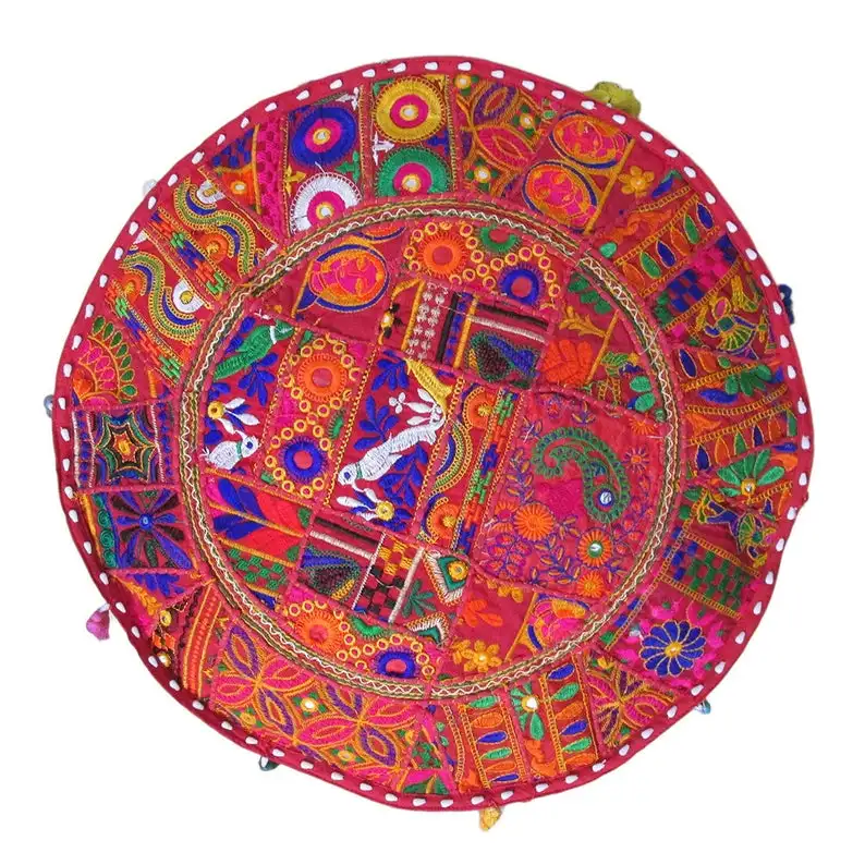 Vintage Ottoman Pouf Covers Indian Patchwork Handmade Footstool Home Decor Round Pouf Stools Cushions Covers