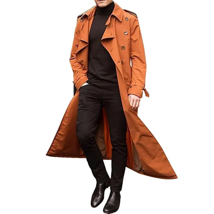 Wholesale Autumn Mens Long Windbreaker Jackets Stylish Double Breasted Long Trench Coat for Men