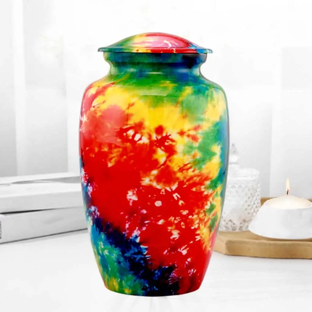 Premium Quality Handcrafted Dye Finished Classic Rainbow Multicolor Aluminum Cremation Urns For Funeral Memorial Ashes Metal Urn