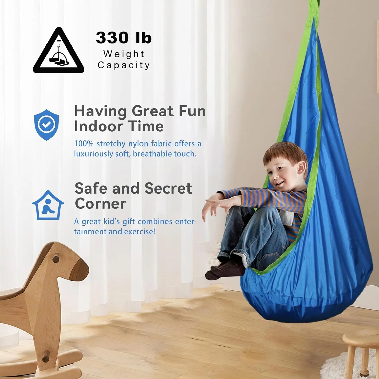 Kids Pod Swing Seat Child Hanging Hammock Chair with Inflatable Pillow Sensory Swing Chair