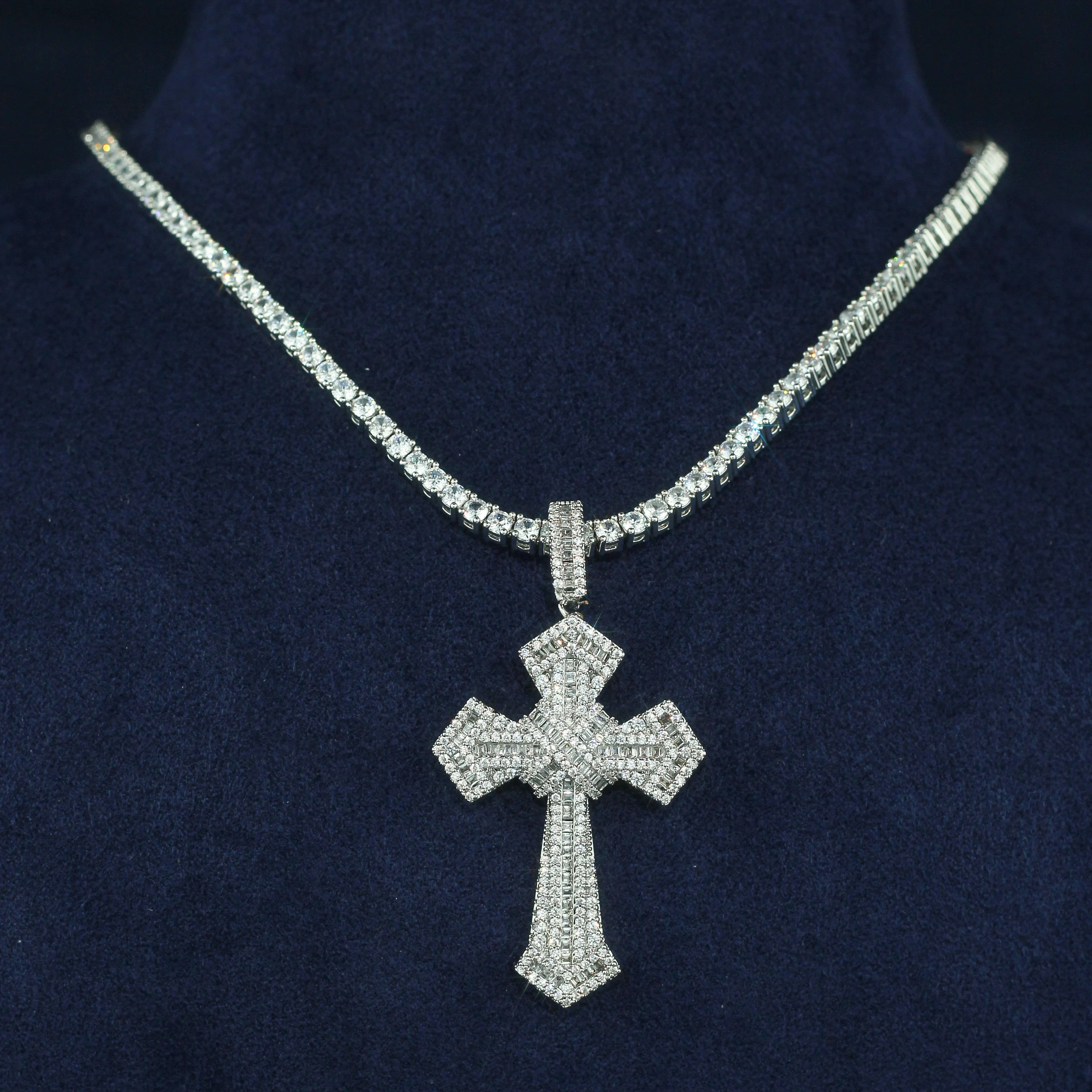 Pass Diamond Tester Fine Jewelry Silver 925 Iced Out Hip Hop Rapper Jewelry Men Moissanite Diamond Ankh Cross Pendant