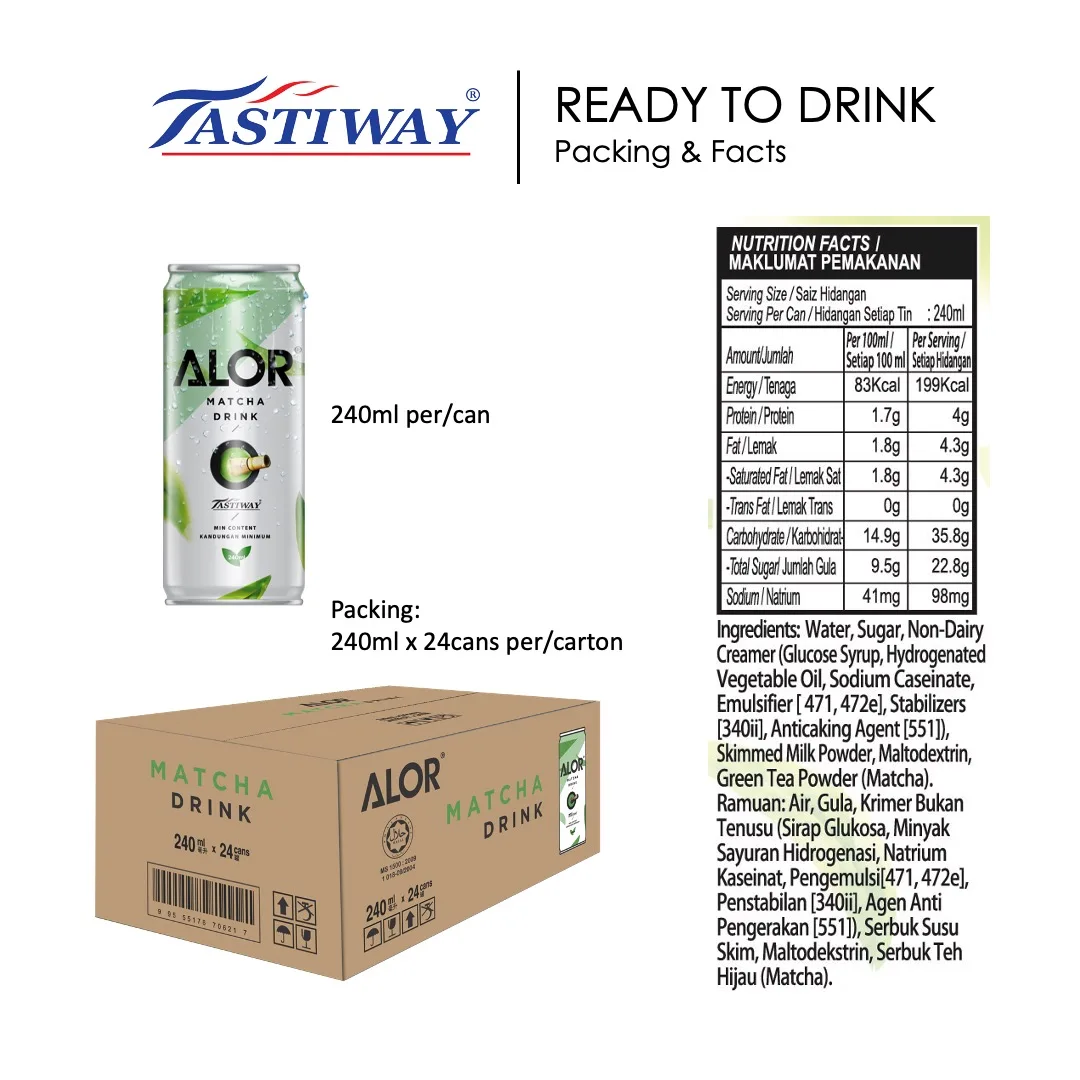 Supplier Malaysia Wholesales Top Selling Coffee House Matcha Latte Premium Grade Can Package 0.24kg Greenish Color Juice