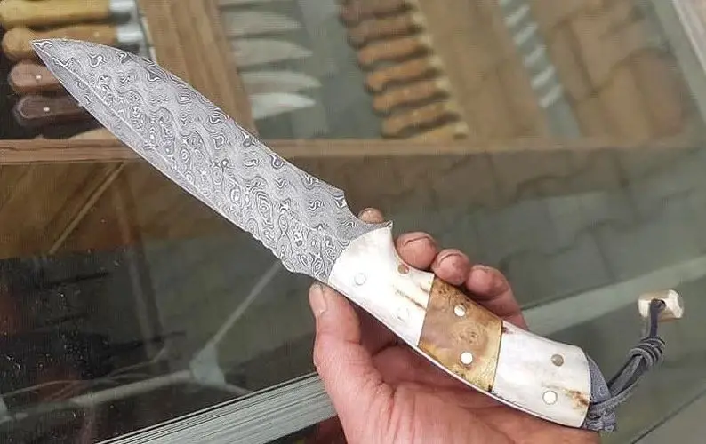 Damascus camping Knife Hunting Knives With leather sheath Full tang