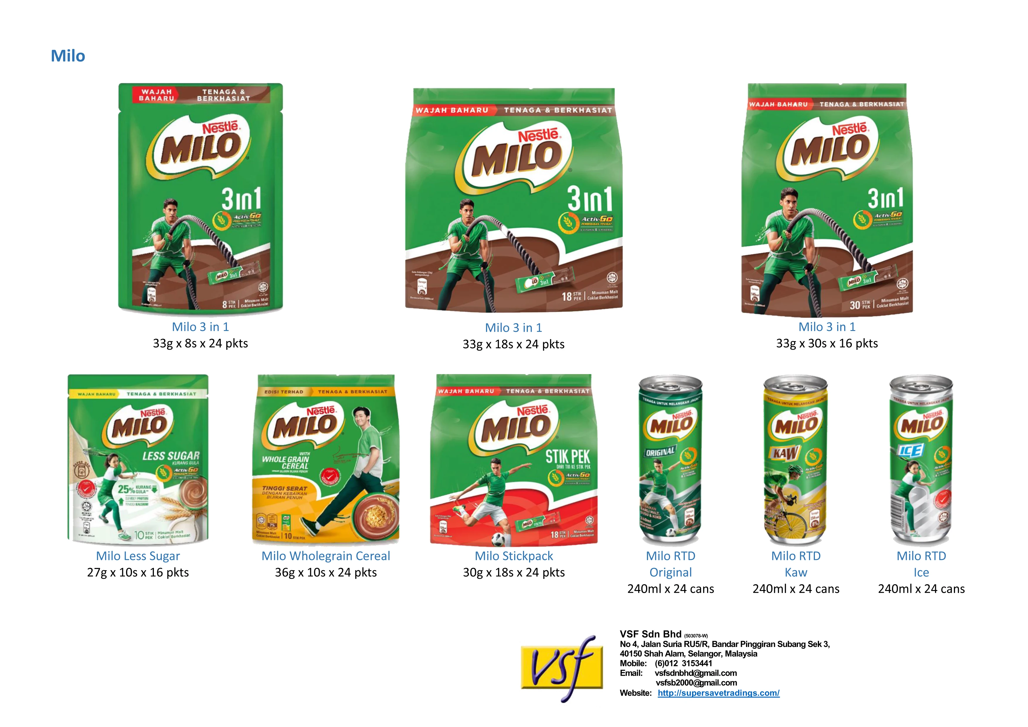 Milo Powder Instant Chocolate Powder Drink Small Packaging 400g x 24 pkts