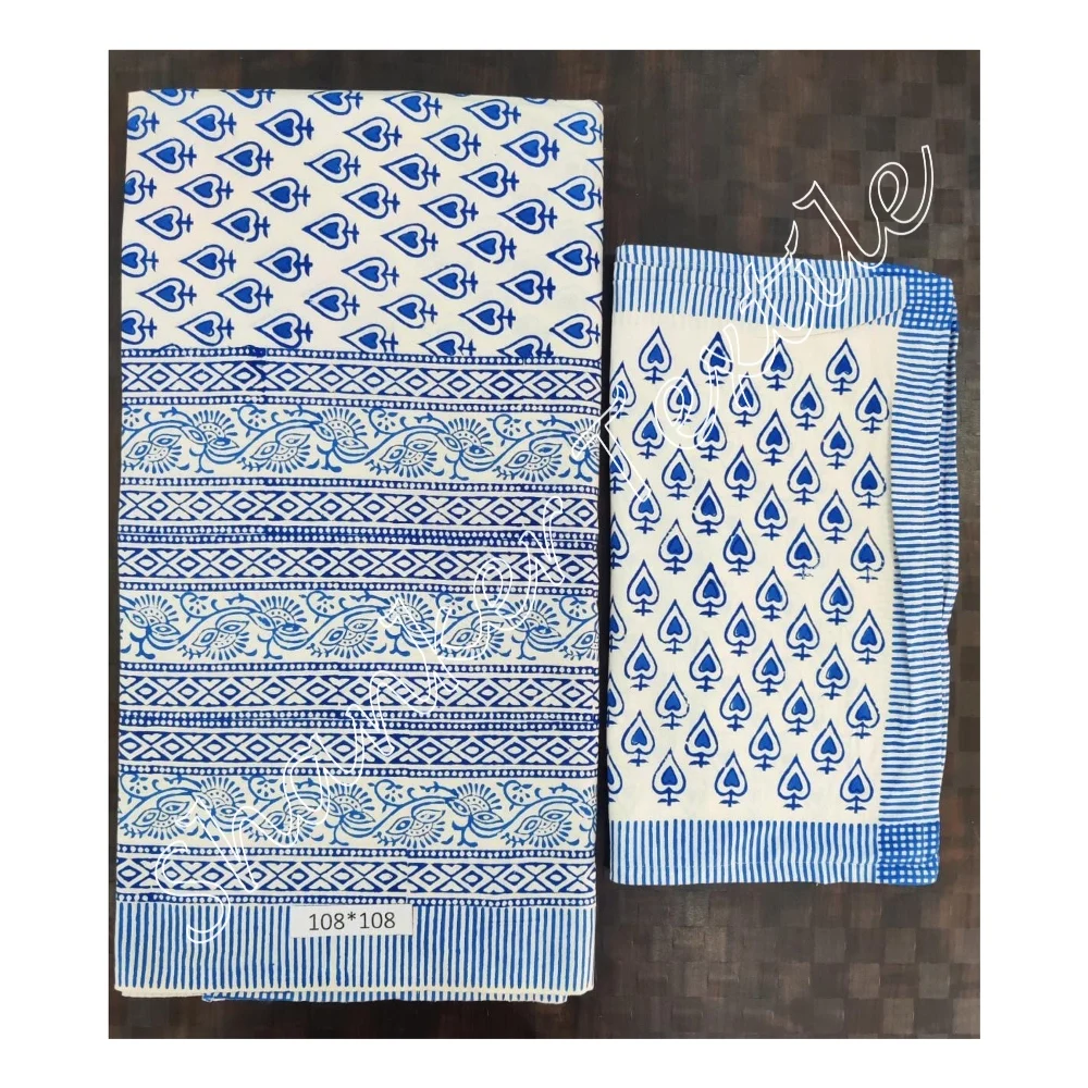 Beautiful Handcrafted Indian Cotton Fabric Bedding 3 Pcs King Size Sheet with Pillow Cover New Print for Home and Hotel Use