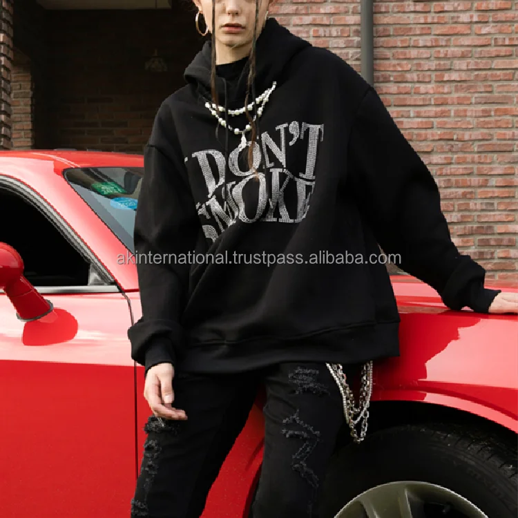 Wholesale Custom Men Clothing Plus Size Rhinestones Cheap Men Fall Graphic Streetwear Anime Oversized Hoodie 100% Cotton Fleece