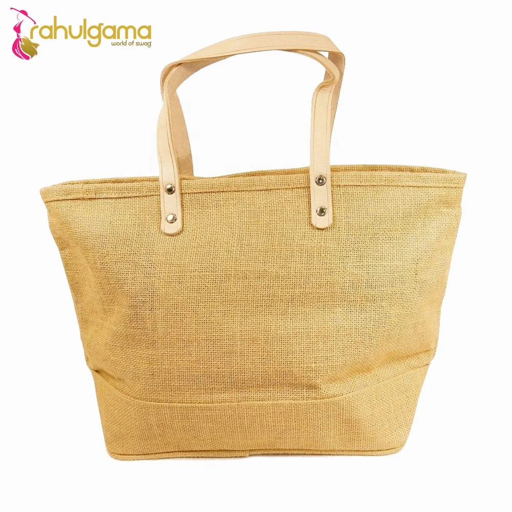 2024 Indian Manufacturer Wholesale Custom Jute Tote Bag Fashion Style Cotton Handle Fabric Shopping Travel Gift Logo Printed