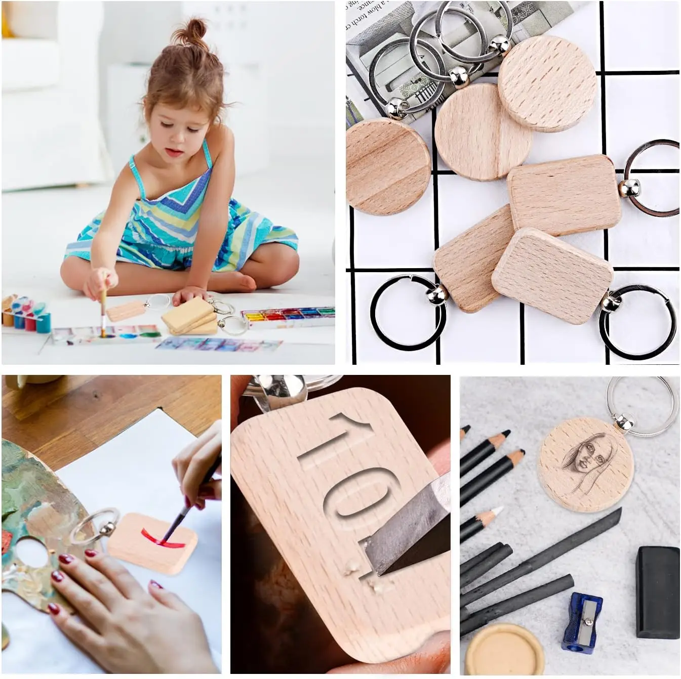 Blank DIY Natural Wood Slices-Wooden Keychain Blanks Wood Rounds for Lase Engraving Ornaments