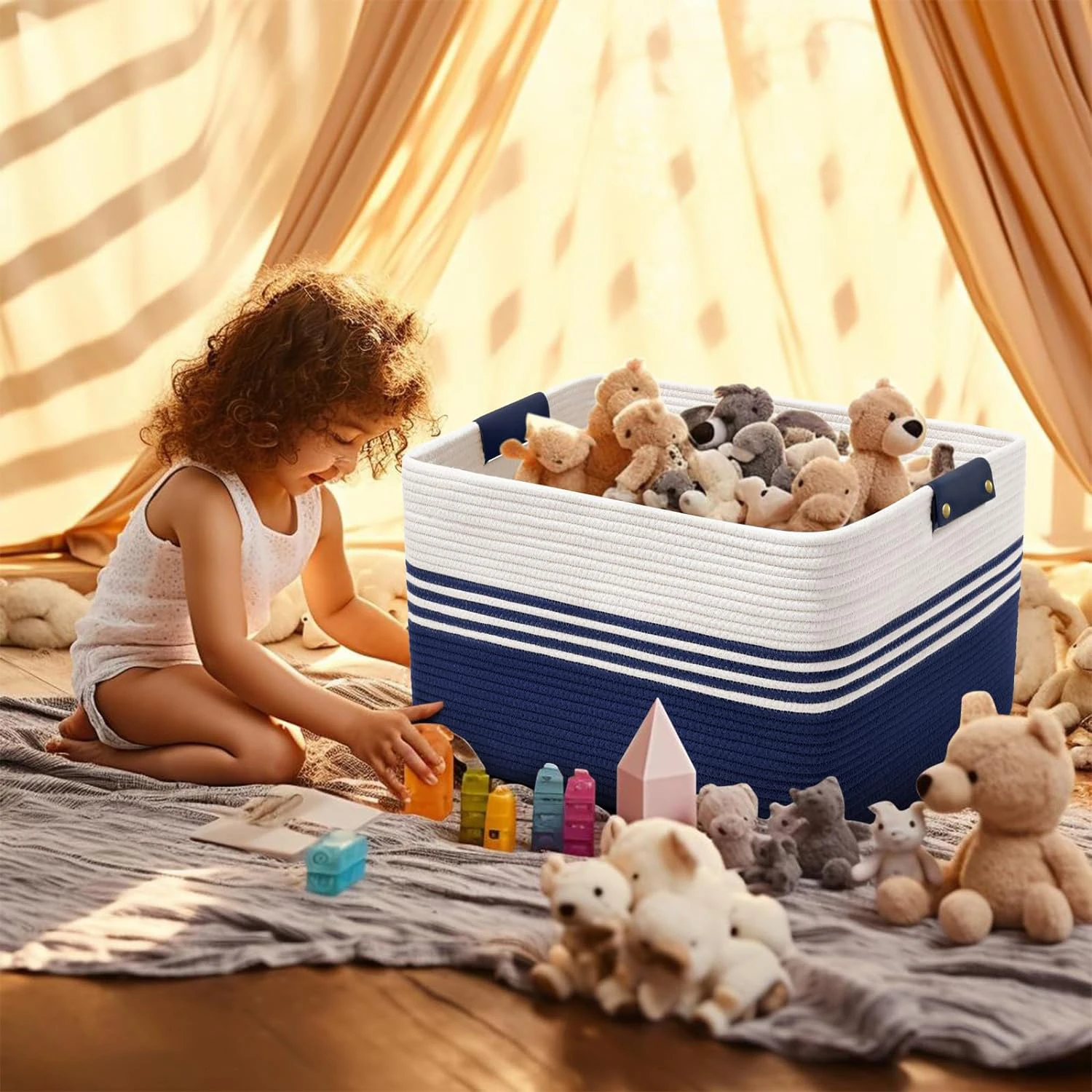 Wholesale Rectangle Blanket Laundry Toys Storage Basket for Organizing Woven Nursery Large Cotton Rope Baskets