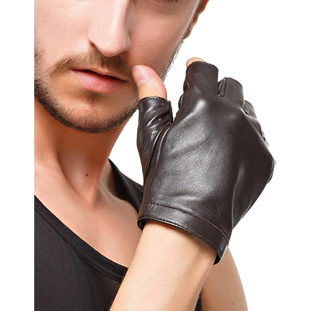 Men Fingerless Half Finger Driving Fitness Motorcycle Cycling Unlined Leather Gloves XX Large Black Blue Thread