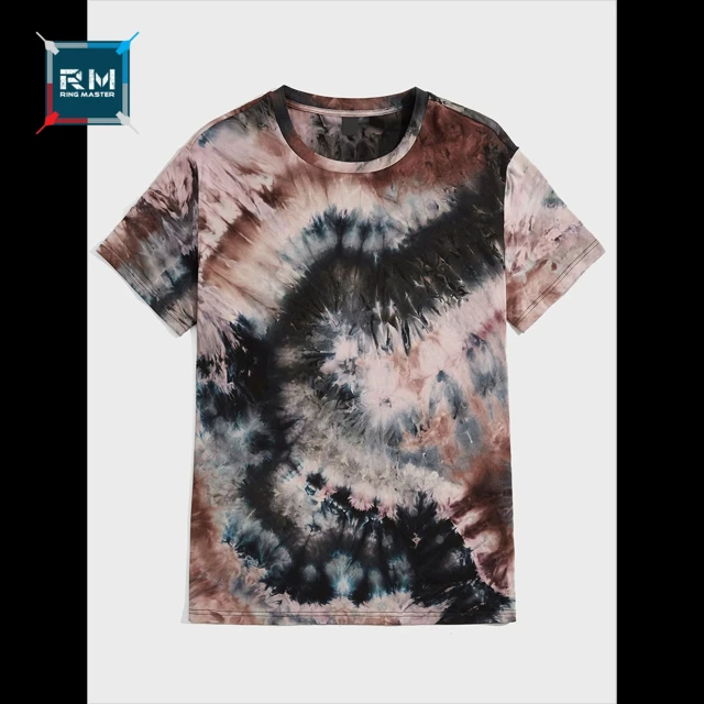 Blue Blank Vintage Washed Tie Dye T Shirt quick dry Short Sleeve Cotton Casual breathable tie dye t-shirts wholesale customized.