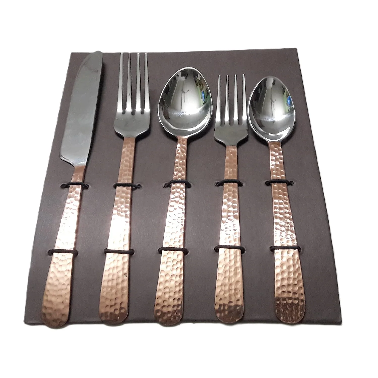 Steel Hammered Copper Plated Classic Vintage Steel Spoons Fork Set Of 5 Food Safe Stainless Steel By United Handicrafts
