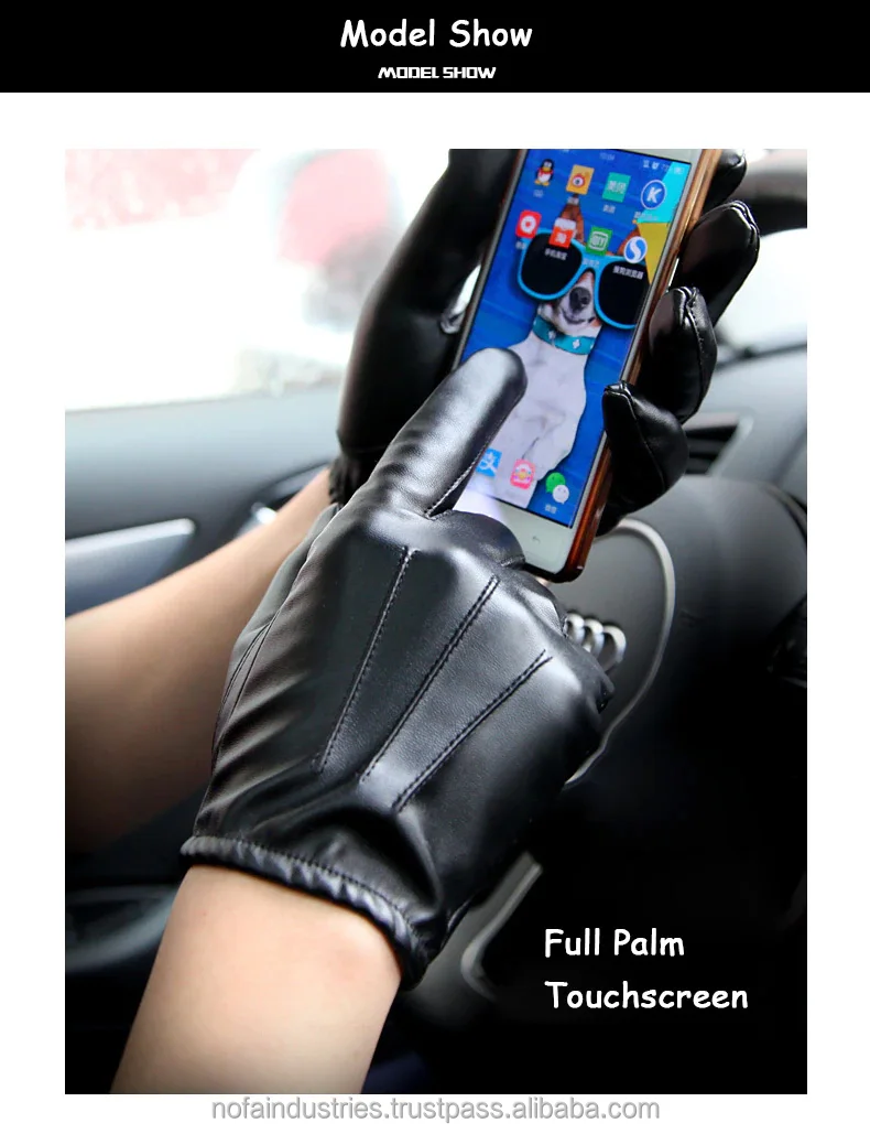 Men Thin Style Driving Leather Men Gloves Non-Slip Full Fingers Palm Touchscreen Long Keeper Fashion Black PU Leather Gloves