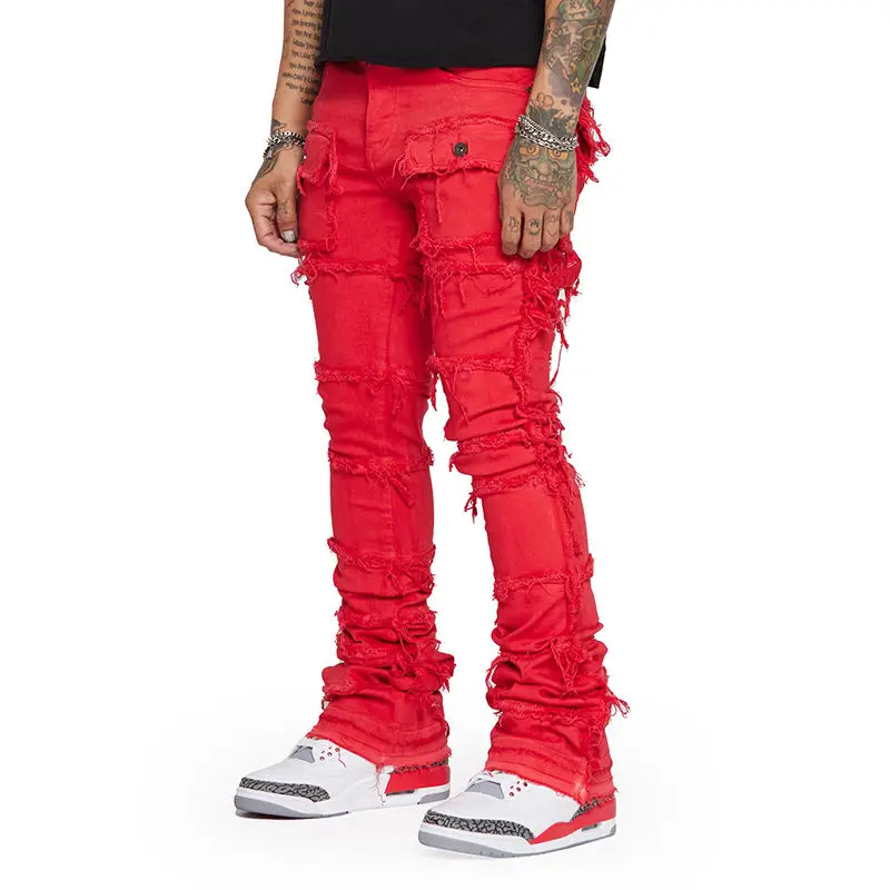 Custom Distressed Ripped Stacked Jeans For Men Heavyweight Plus Size  Denim Jeans Pants Men