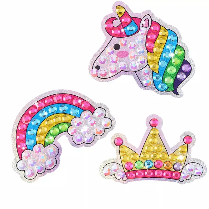 R-SS031-034 Kids Diamond Painting Stickers DIY 5D Sparkle Cartoon Art Children Colorful Unicorn Big Gem Sticker Kits