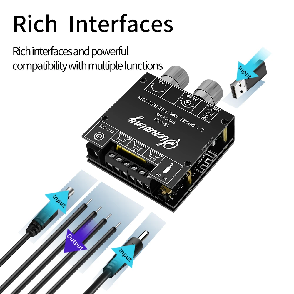 YS-LT21 15W*2+30W Digital Amplifier Board Module 2.1 Stereo BT 5.1 Dual Channel Support APP Mini Power Amplifier Board