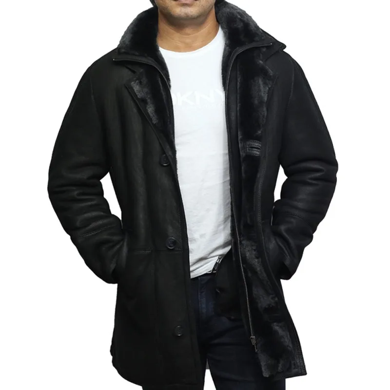 Winter hot sale latest design thick leather shearling coat wholesale price fleece interior real leather coat