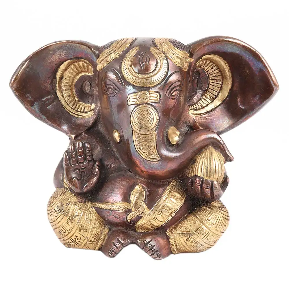 Handmade Indian Brass Brown Gold Bronze Lord Ganesha Sculptures Figurine Statue Home Decor Gift Items Height :12 cm  SNS-1428