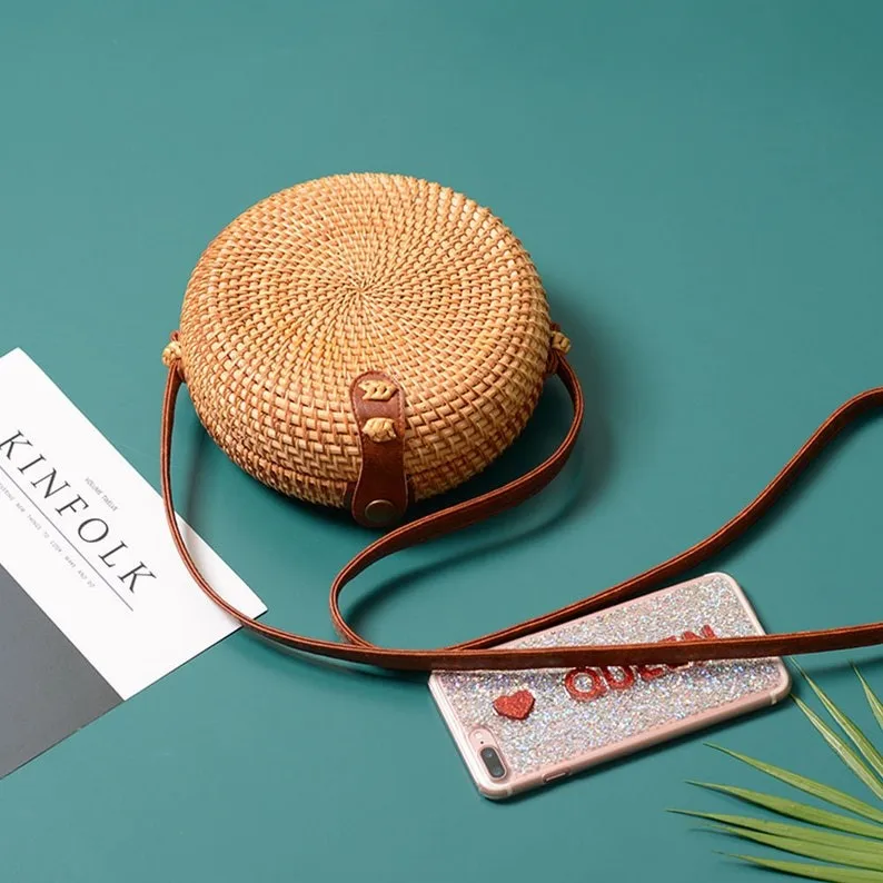 Сумка через плечо из ротанга женская сумка ручной работы плетеная вручную в стиле бохо натуральные кожаные ремни на