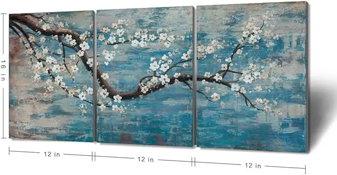 3 Piece Wall Art Hand-Painted Framed Flower Oil Painting On Canvas Gallery Wrapped Modern Floral Artwork for Decor