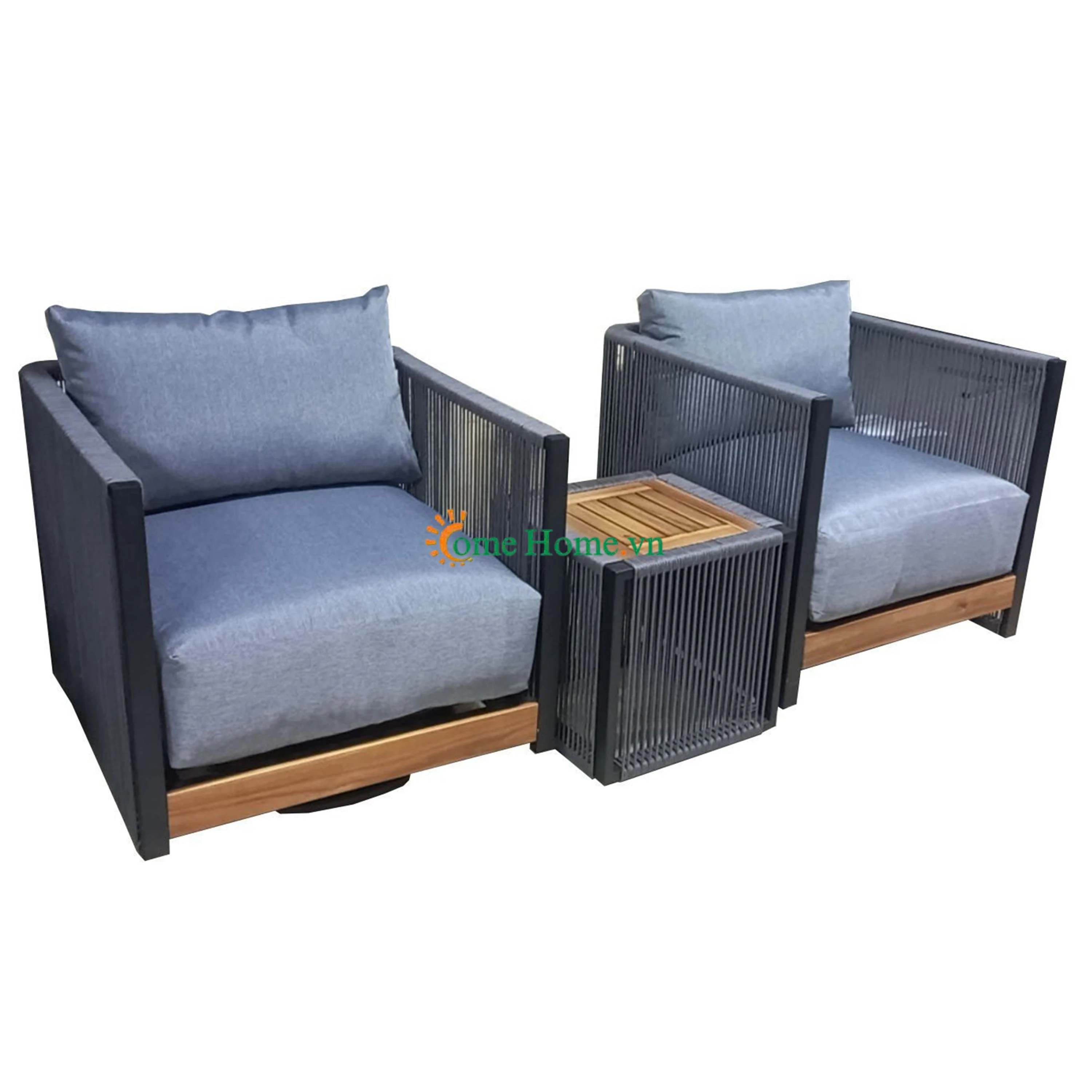 Modern Outdoor Sofa Set Furniture a Side Table and Swivel Armchairs with Cushion For Garden Workshop or Apartment Decoration