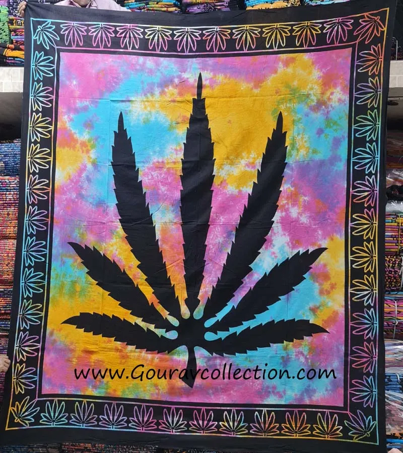 MULTI ONE LEAF GANJA- PATTA PRINT Bed-sheets home decor Tapestries Wall Hanging decorations for home and Gifting GC-TPDB-249.