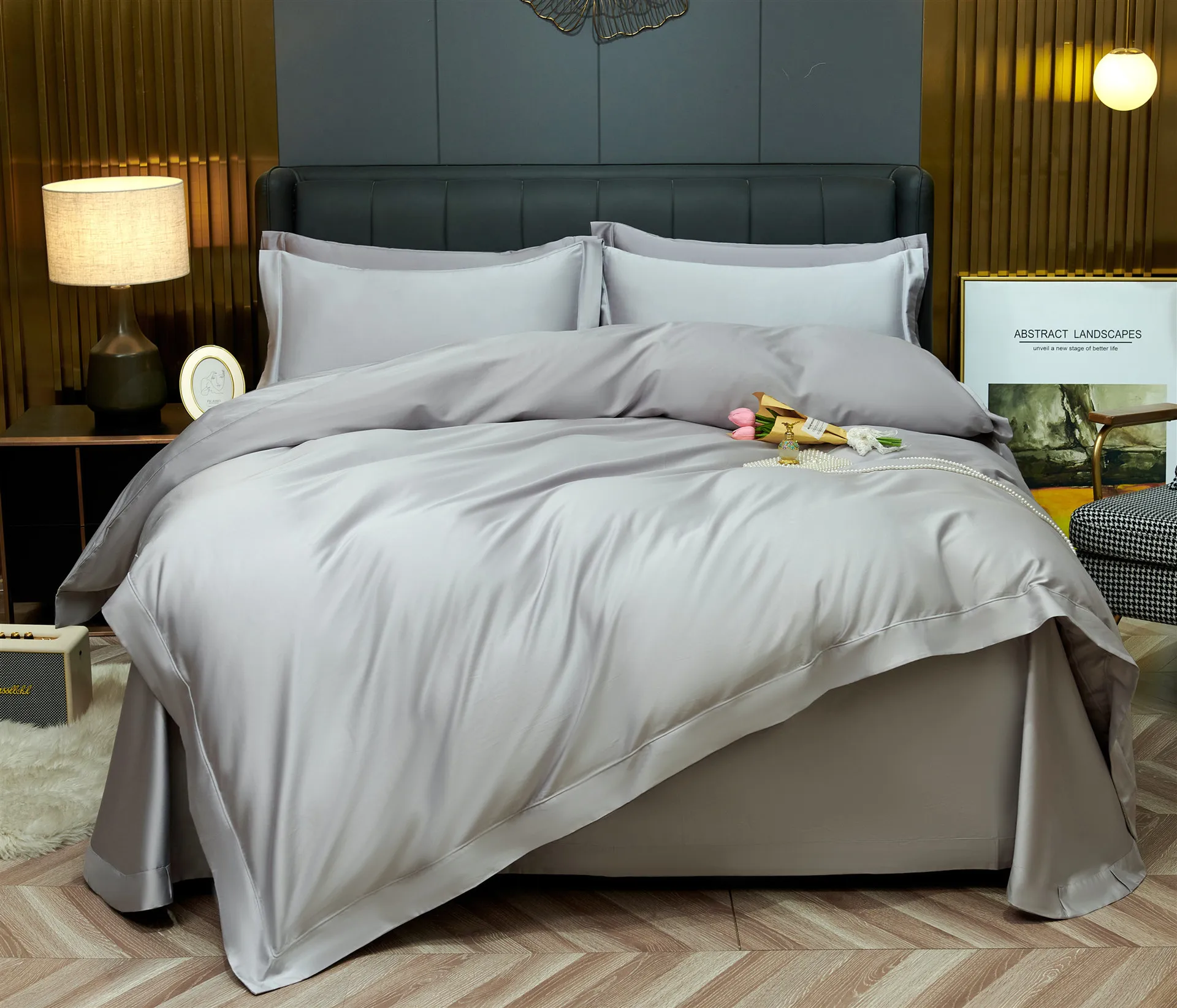 60s solid color bamboo fiber manufacturer wholesale four piece bed sheets duvet covers household single double bedding sets
