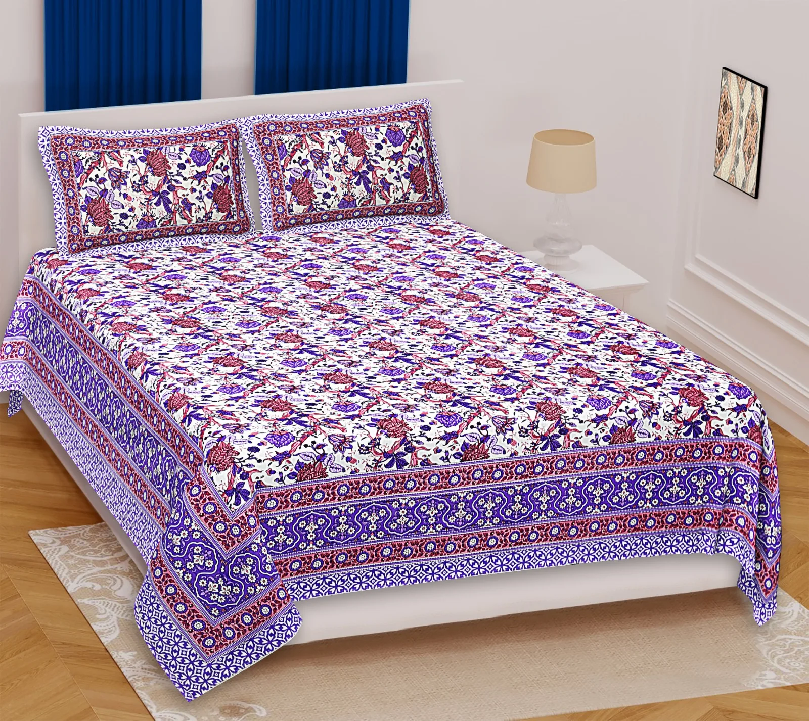 Распродажа простыня размера «King-Size» с хлопковым цветочным рисунком и двумя наволочками на продажу