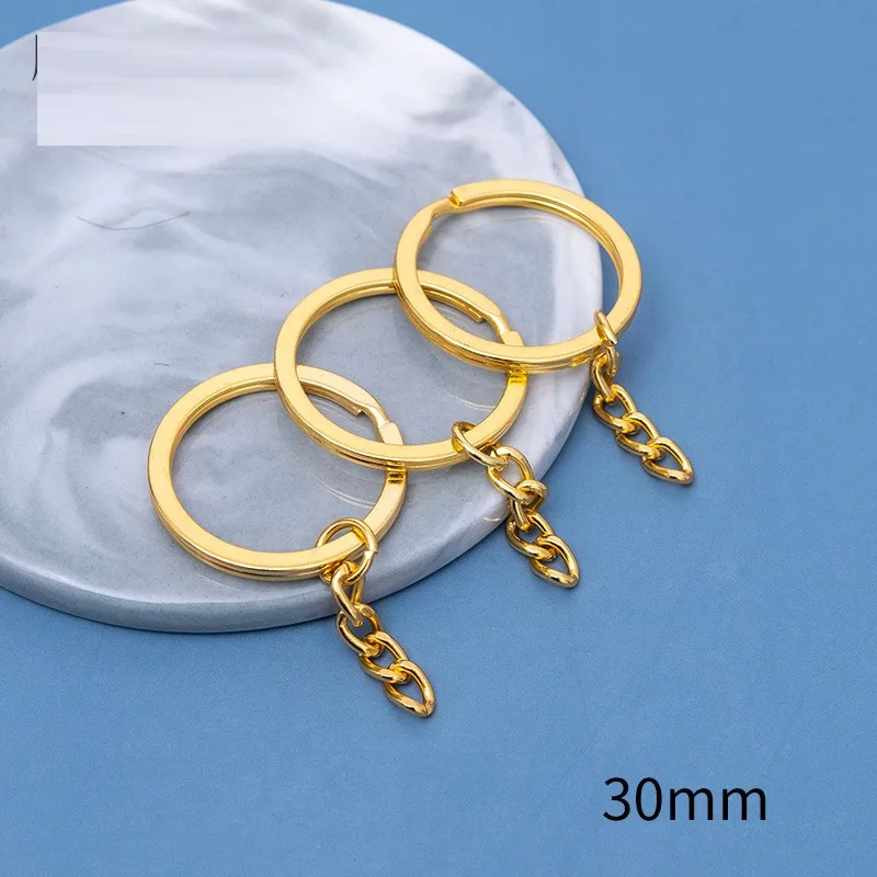 25/30mm round wire split ring+4 links chain gold keychain metal flat key chain iron key ring key holder custom keychain