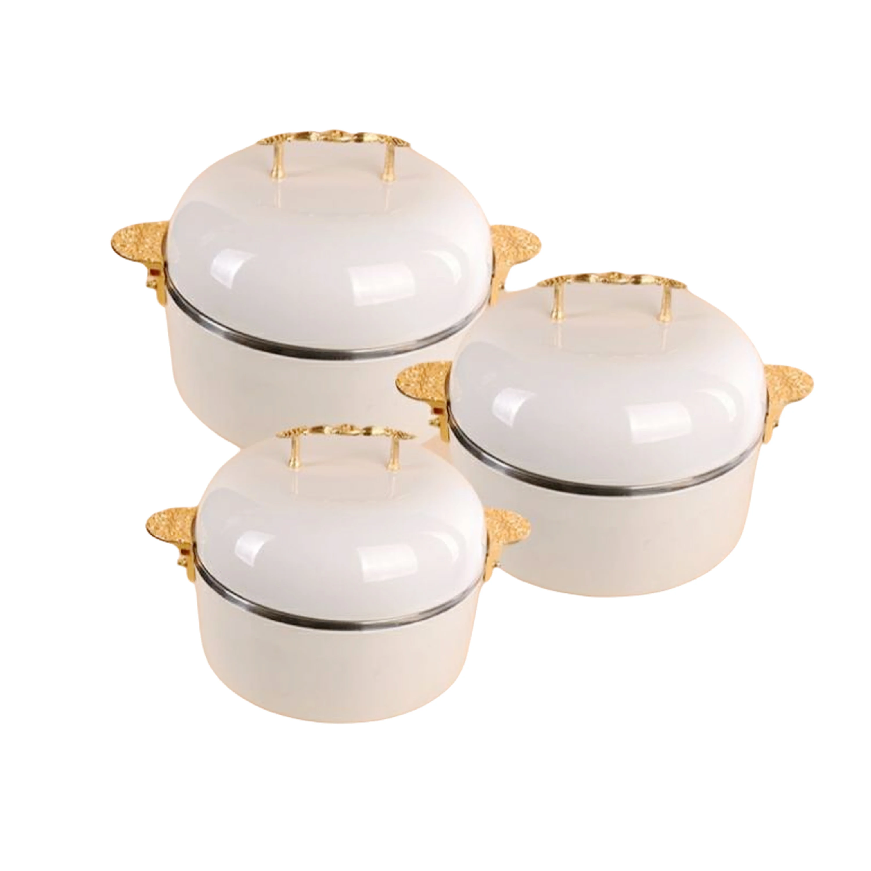 Handmade Set Of 3 Nickel And Gold Plated Hotpots For Food Equipment Multi-functional Hotpot By Made In India