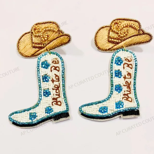 Customized Cowboy Boots Rhinestones Glass Beaded Earrings Letter Name Drop Earrings Premium Quality Casual Wear Earrings