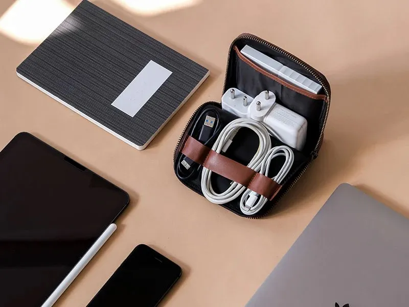 Latest Design Condense Tech Kit Canvas Leather EDC Cable Organizer Waterproof Nylon Multi-Functional Travel Kit Desktop Drawer