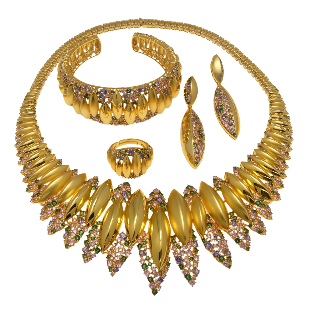 Zhuerrui Luxury Cubic Zirconia Jewelry Set Dubai Women Bridal Wedding Jewelry Sets American Diamond Jewellery Set HZ211201197